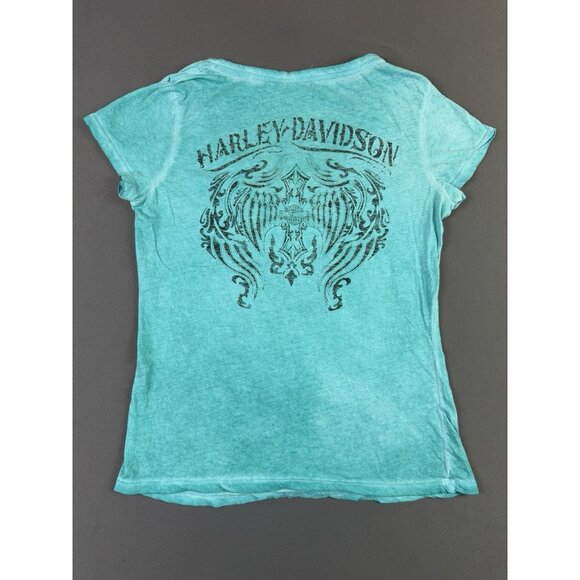 Rare Vintage Y2K Harley Davidson Womens Shirt Sparkle Stones Art Design Promo - Picture 2 of 8